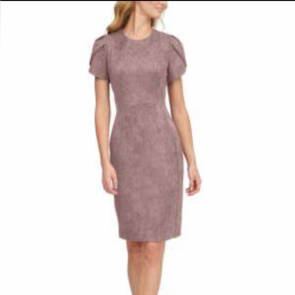 Calvin Klein Taaupe/Tan Tulip Sleeve Sheath Dress Midi